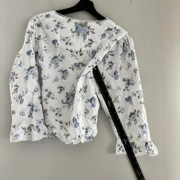 RARE Vintage 1980s Laura Ashley Blouse Floral Lace Size Small Ruffle Sleeves - Picture 6 of 7